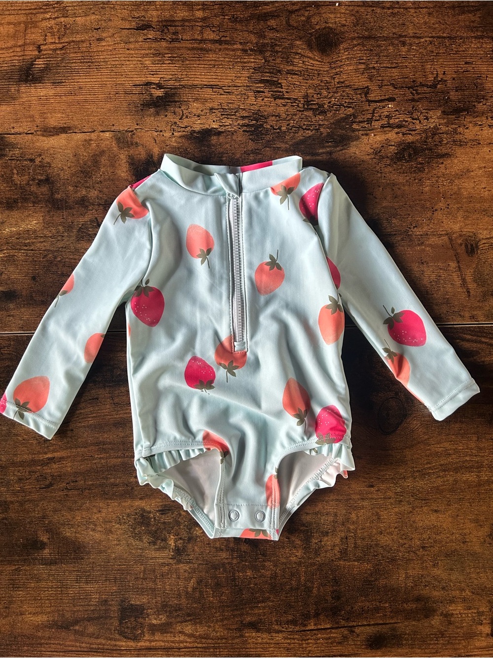 Carter's Light Aqua and Pink Strawberry One-Piece Rash Guard